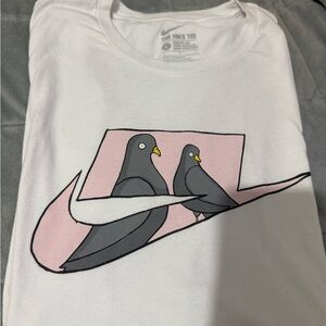 Nike White Athletic Cut Tee with Pigeon Graphic
